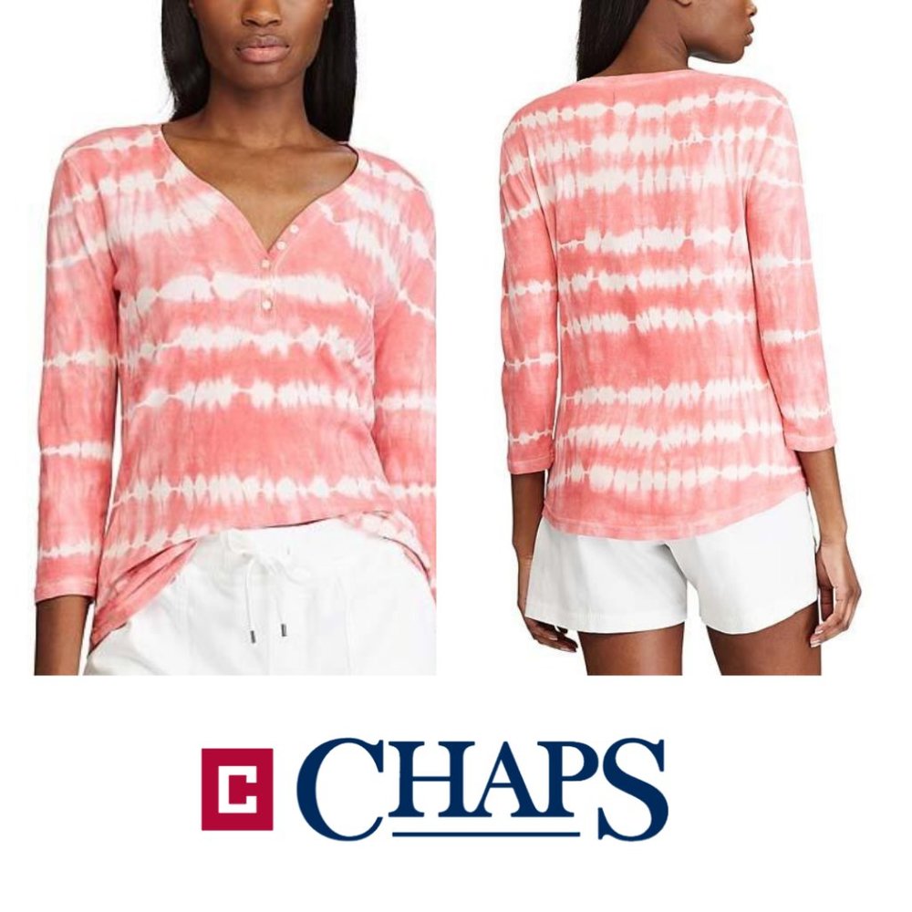 NWT Coral Tie-Dye 3/4 Sleeve V-Neck Henley